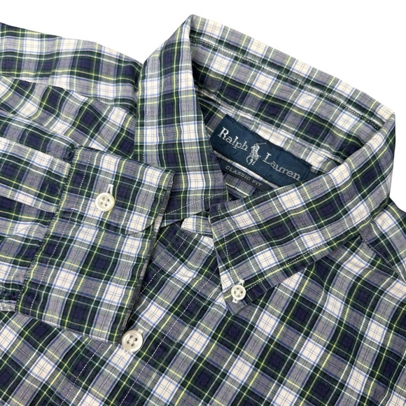 Ralph Lauren Men’s S Button Down‎ Shirt Navy Green Plaid Cotton Classic Fit - Picture 1 of 12